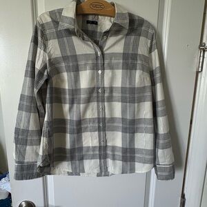 Talbots Gray and White Casual Plaid Button Down Shirt